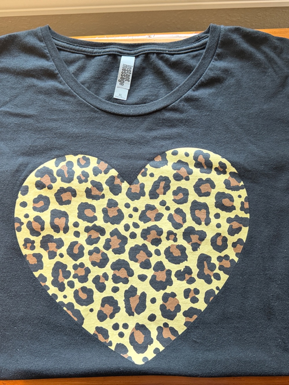 Women’s Black Short-Sleeve Tee with Leopard Heart Graphic
